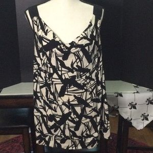 White Tank w/Black Splatter Pattern Thick Stretchy Black Strap & Cowl Neck